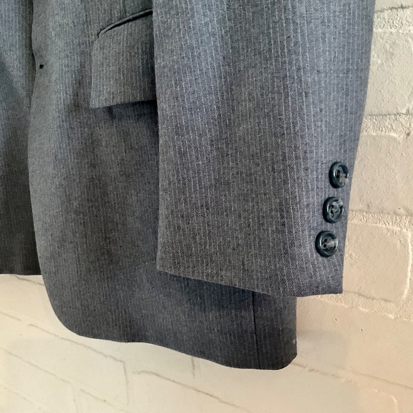 Vintage Men/Unisex Blazer Blue/Gray/Teal Pinstripe 100% Wool Sz 42L Oversized - Picture 6 of 12